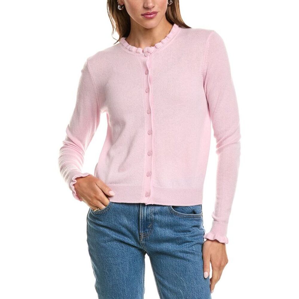 Sofiacashmere Womens Ruffle Cashmere-Blend Cardigan, Pink